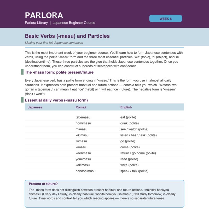 Basic Japanese Verbs (-masu) and Particles (Wa, O, Ni)