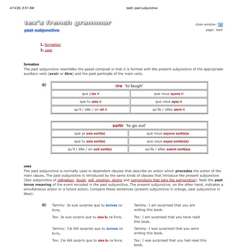 Tex’s French Grammar - subjunctive passe
