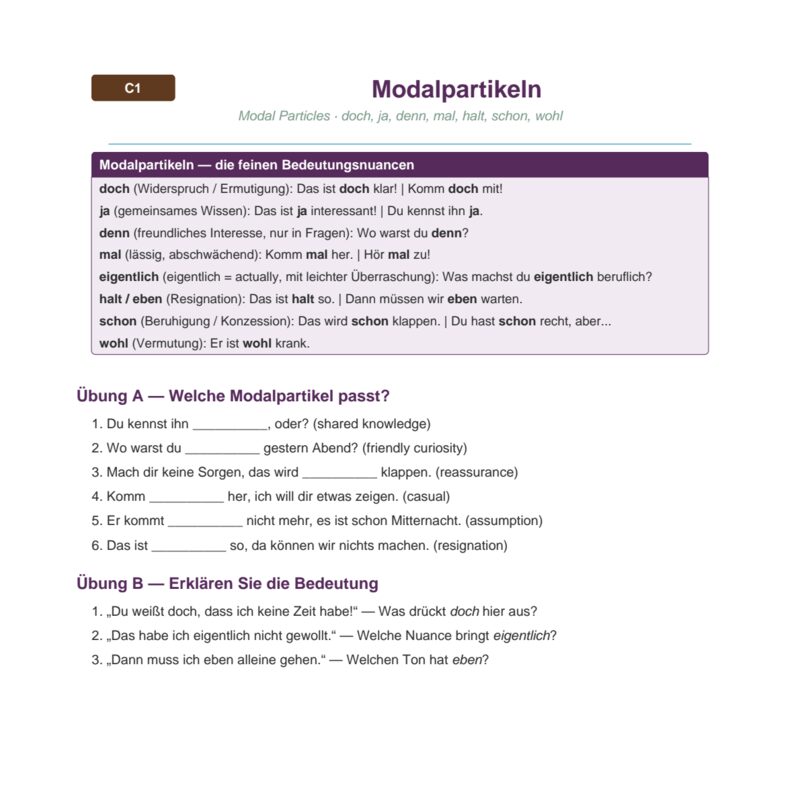 Modalpartikeln im Deutschen