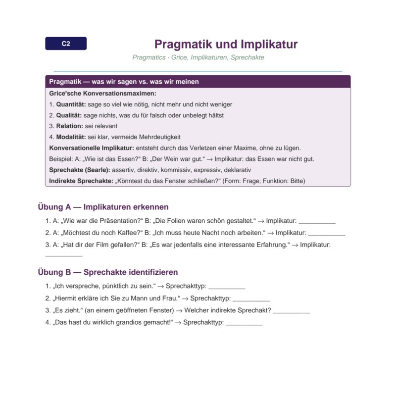Pragmatik: Sprache im Kontext