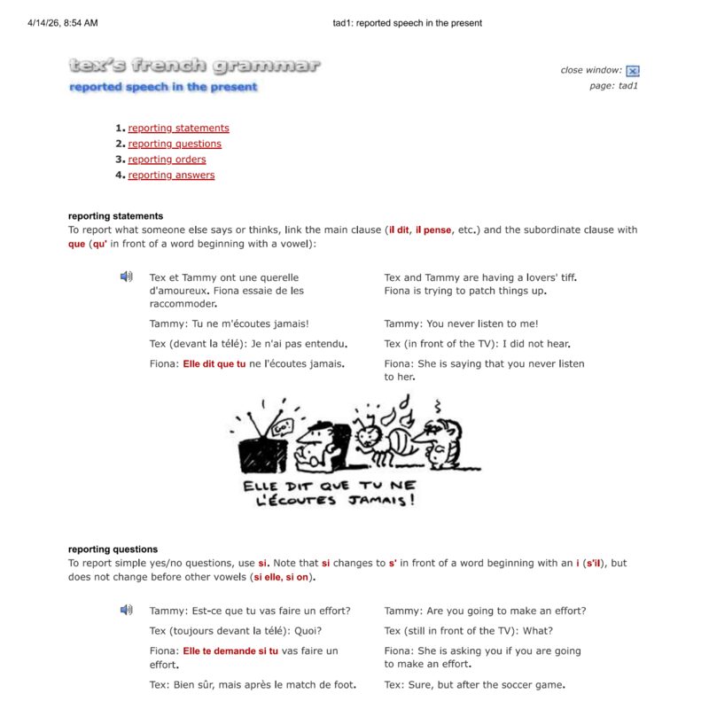 Tex’s French Grammar - Reported speech