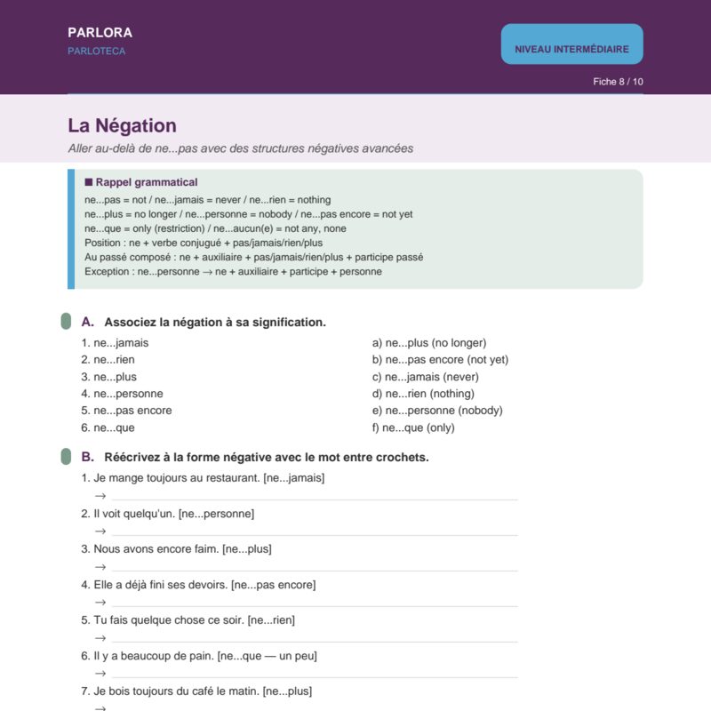 La Négation: Beyond 'ne...pas'