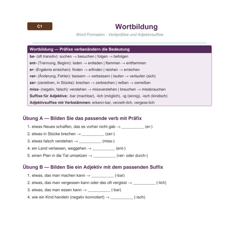 Wortbildung: Komposition und Derivation