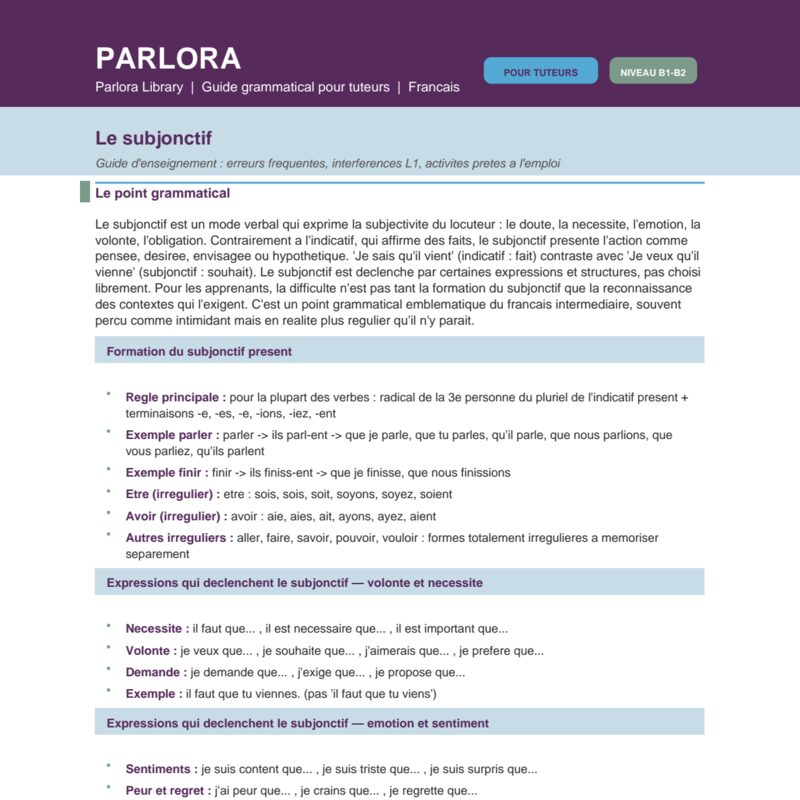 The Subjunctive Mood in French - Guide d'enseignement