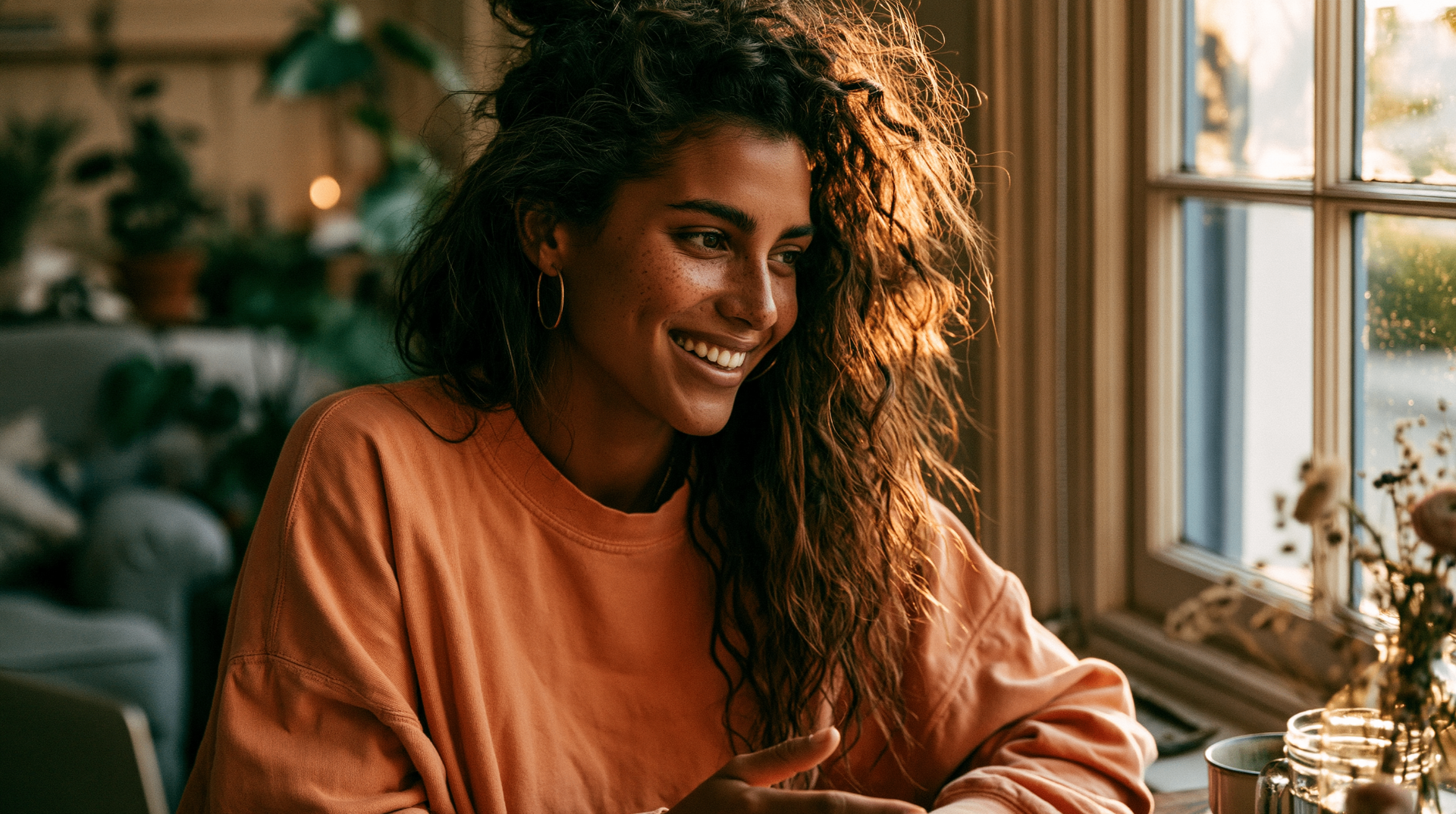 Tutor smiling by a sunlit window